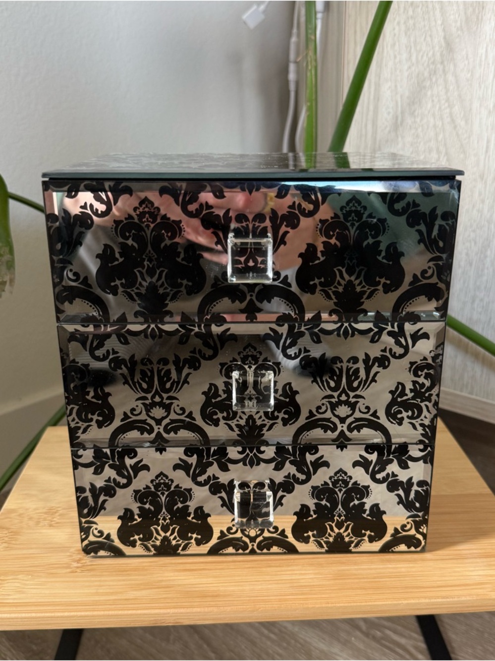 Mirrored Jewelry Box - Two-Drawer Storage + Top Compartment